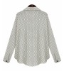 White Lapel Long Sleeve Polka Dot Pocket Blouse