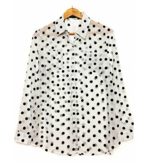 White Long Sleeve Polka Dot Chiffon Blouse