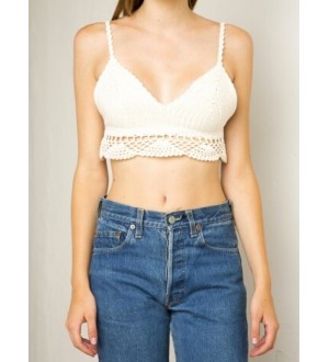 White Spaghetti Strap String Bralette Top