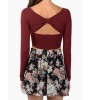 Wine Red Ruched Bow Cut Out Back Crop Top