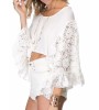 White Trumpet Crochet Lace Sleeve Crop Top