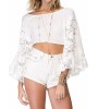 White Trumpet Crochet Lace Sleeve Crop Top