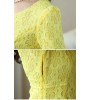 Yellow Long Sleeve Flower Lace Pleated Dress