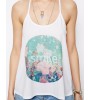 White Sleeveless Floral Pattern T-shirt